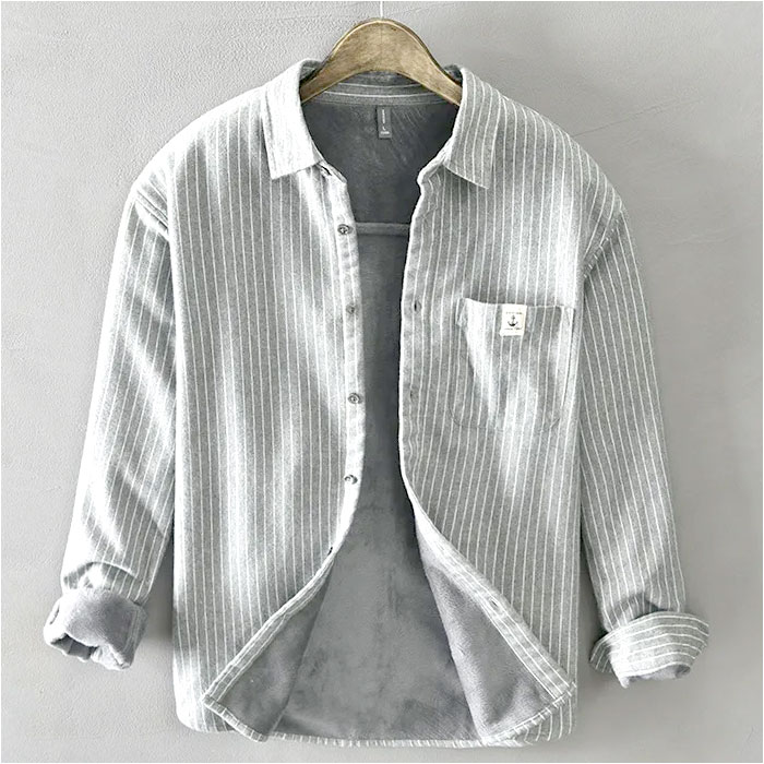 シャツ メンズ 長袖 通販 カジュアルシャツ 襟付き ストライプシャツ 長袖シャツ 父の日 おしゃれ 春 秋 冬 裏ボア 厚手 ゴルフ 冷房対策 シンプル シャツ |  | 07
