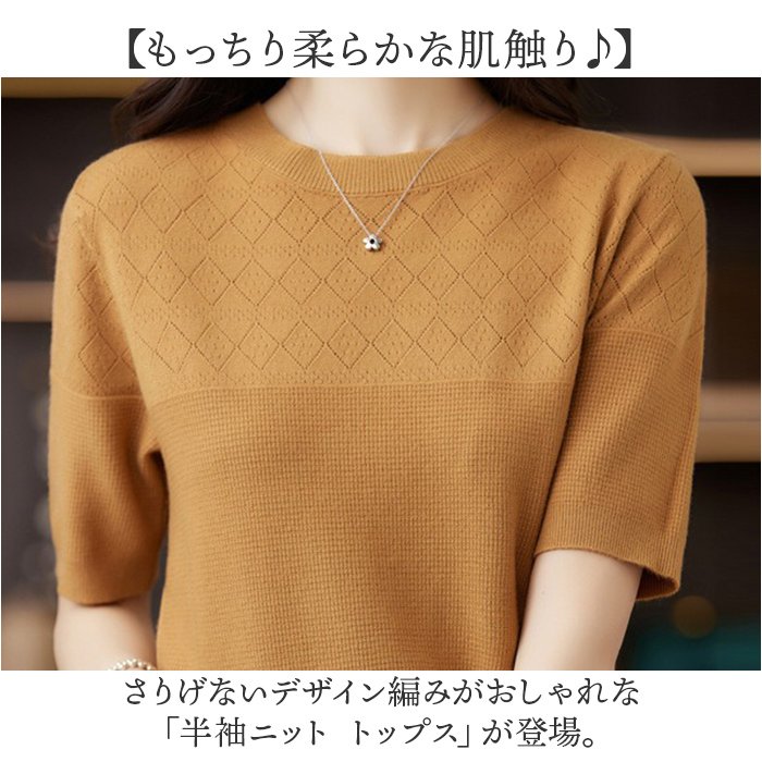 サマーニット 半袖 レディース 通販 半袖ニット ニット トップス サマーセーター 春 秋 夏 薄手 上品 通勤 クルーネック オフィス かわいい サマーニット | BACKYARD FAMILY | 09
