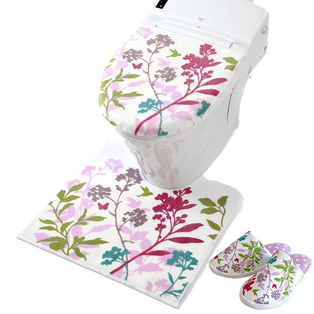 トイレマットセット 通販トイレマットセット 3点セット おしゃれ トイレカバーセット 花柄 フラワー フタカバー 蓋カバー スリッパ 洗える トイレマットセット |  | 06