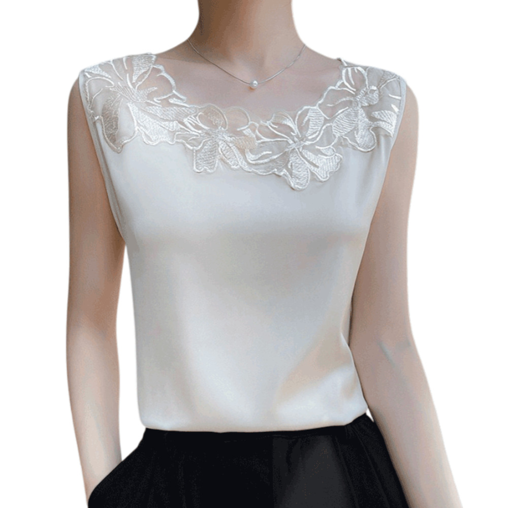 スーツ インナー ブラウス ノースリーブ 通販 ノースリーブブラウス 袖無しブラウス 袖なし レディース おしゃれ シンプル 無地 女性 大人 レース スーツ | BACKYARD FAMILY | 03