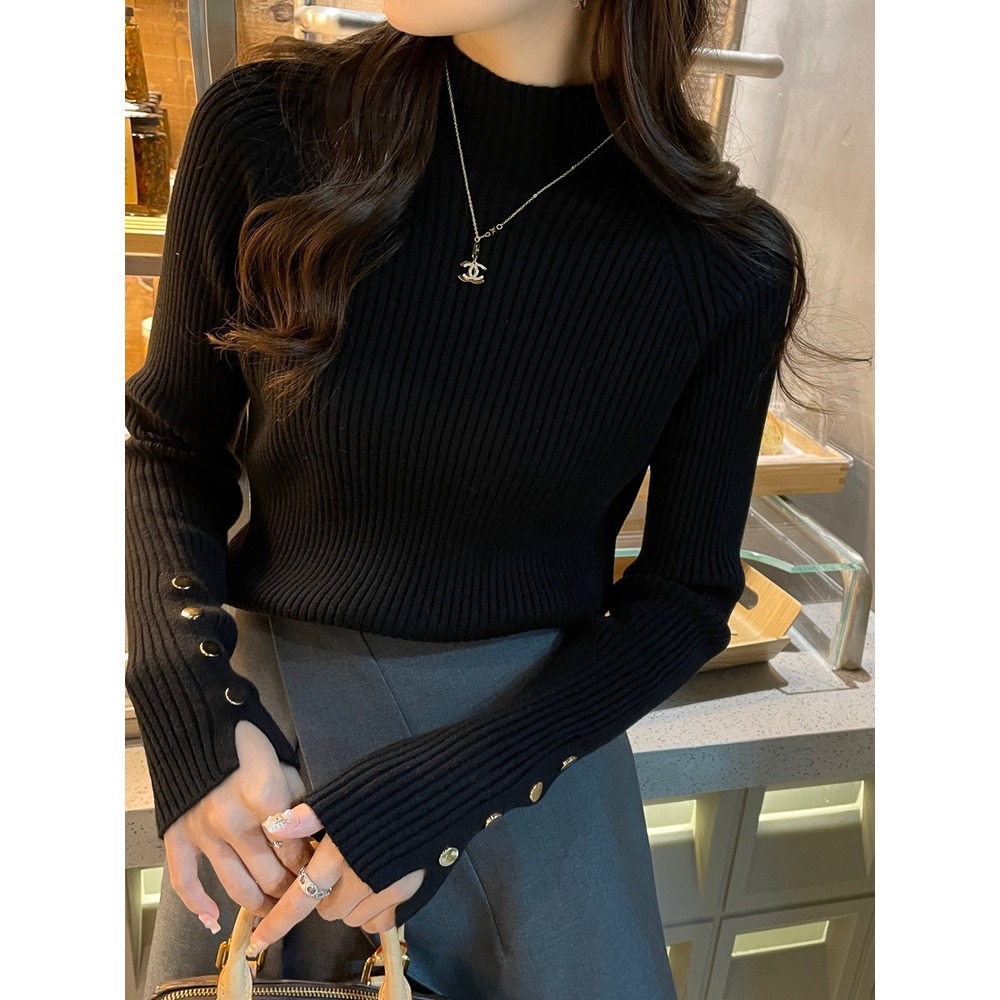 ニット トップス 長袖 通販 レディースニット プルオーバー クルーネック リブニット 袖先 スリット きれいめ 袖 ボタン カジュアル 着回し ニット |  | 02
