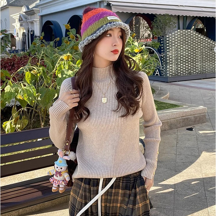 ニット トップス 長袖 通販 レディースニット プルオーバー クルーネック リブニット 袖先 スリット きれいめ 袖 ボタン カジュアル 着回し ニット |  | 07