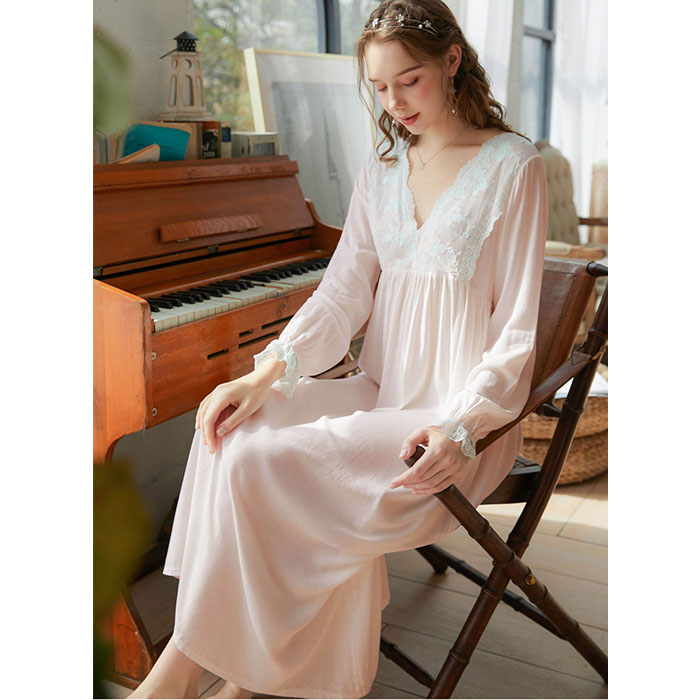 パジャマ ロング レディース vネック 長袖 通販 ルームウエア