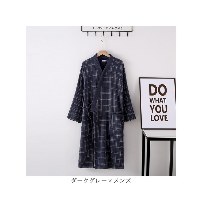 バスローブ ガーゼコットン 長袖 通販 ガウン ナイトガウン 部屋着 パジャマ 羽織 羽織り 薄手 レディース メンズ ユニセックス 薄い 柄 チェック柄  バスローブ |  | 10