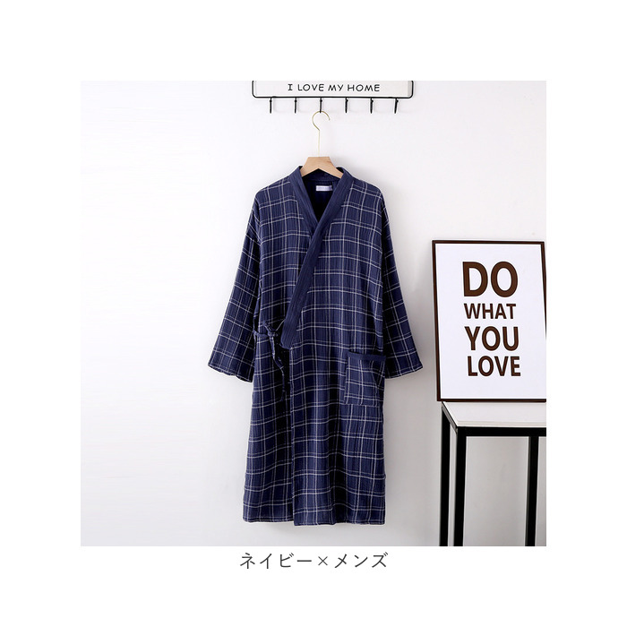 バスローブ ガーゼコットン 長袖 通販 ガウン ナイトガウン 部屋着 パジャマ 羽織 羽織り 薄手 レディース メンズ ユニセックス 薄い 柄 チェック柄  バスローブ |  | 11