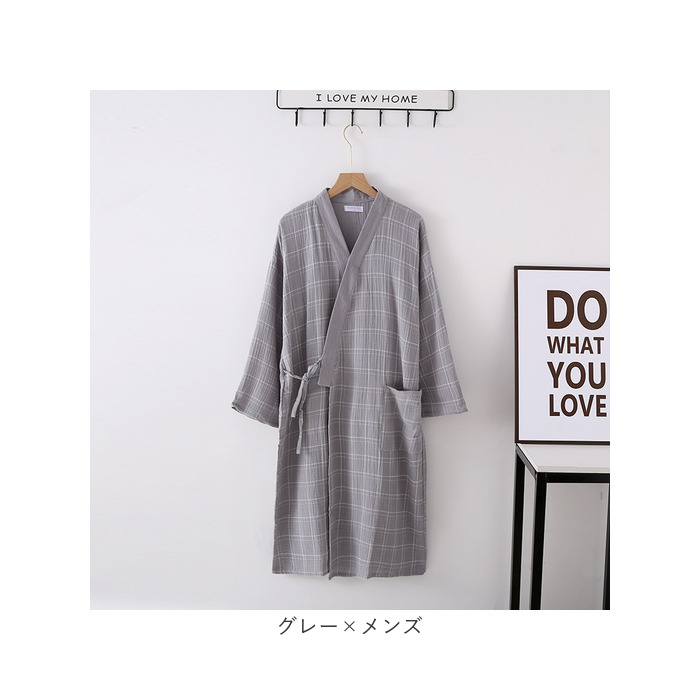 バスローブ ガーゼコットン 長袖 通販 ガウン ナイトガウン 部屋着 パジャマ 羽織 羽織り 薄手 レディース メンズ ユニセックス 薄い 柄 チェック柄  バスローブ |  | 12