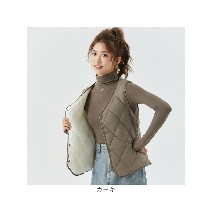 インナーベスト レディース 中綿 裏起毛 通販 ベスト 中綿ベスト 防寒ベスト インナーダウン ボアベスト 暖かい 前開き 軽量 vネック チョッキ 防寒グッズ |  | 21