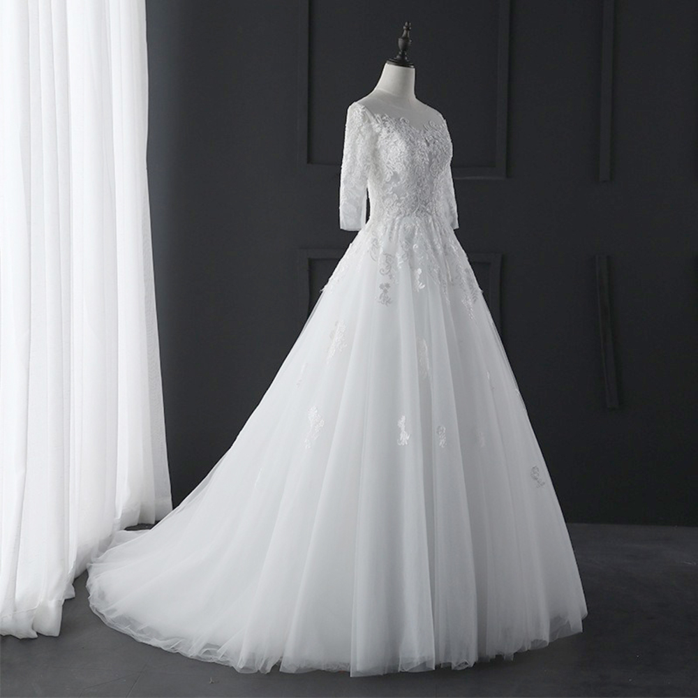 ウェディングドレス 袖あり Aライン 通販 ウエディングドレス ブライダルドレス トレーン ドレス レディース パーティドレス 白 ホワイト  ウェディングドレス | BACKYARD FAMILY | 01