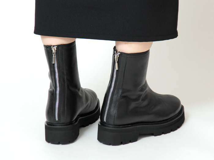 カミナンド ブーツ CAMINANDO ショートブーツ バックジップ レザー 本革 レディース ブラック 黒 厚底 ZIP BOOTS 23104w