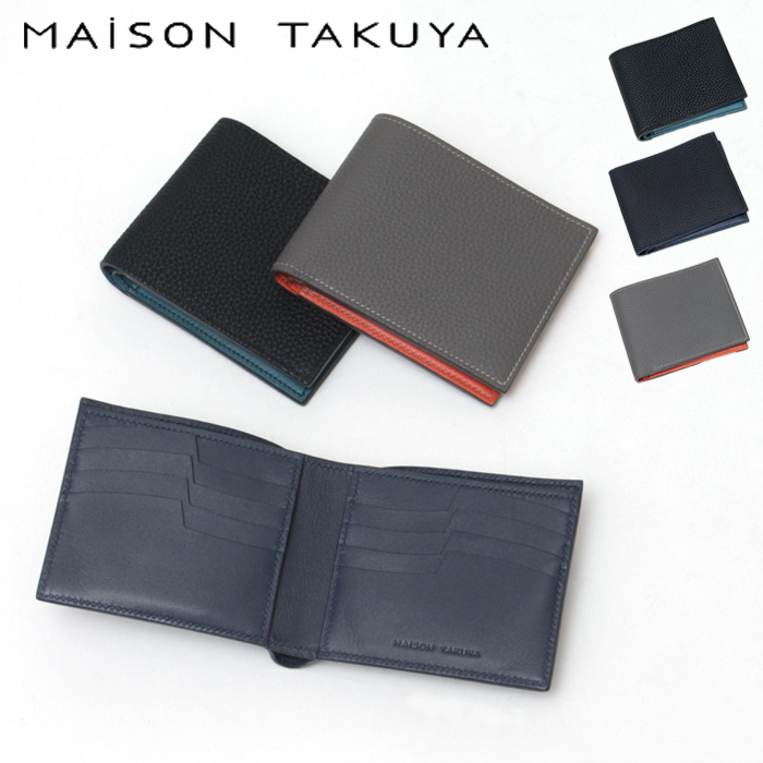 MAISON TAKUYA メゾンタクヤ 財布 メンズ 二つ折り 小銭入れなし T6 Wallet コンパクト ミニ財布 本革 レザー ツートン 日本製