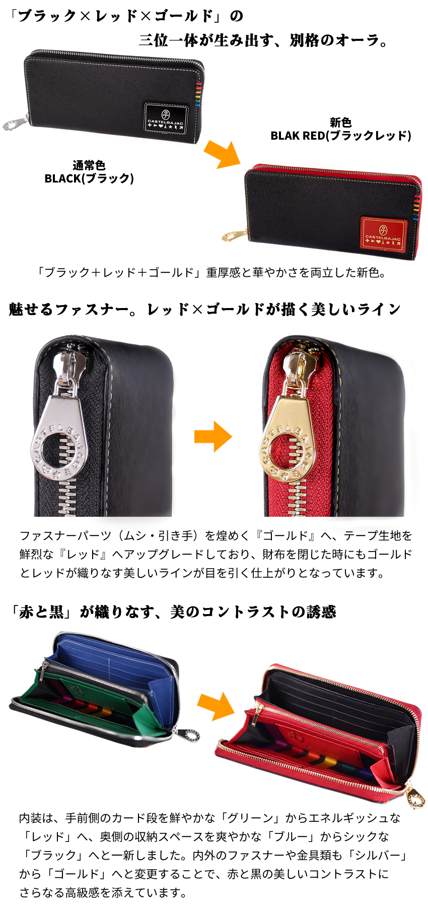カステルバジャック 財布 長財布 メンズ ラウンドファスナー バジャック CASTELBAJAC ソート sort 牛革 034616