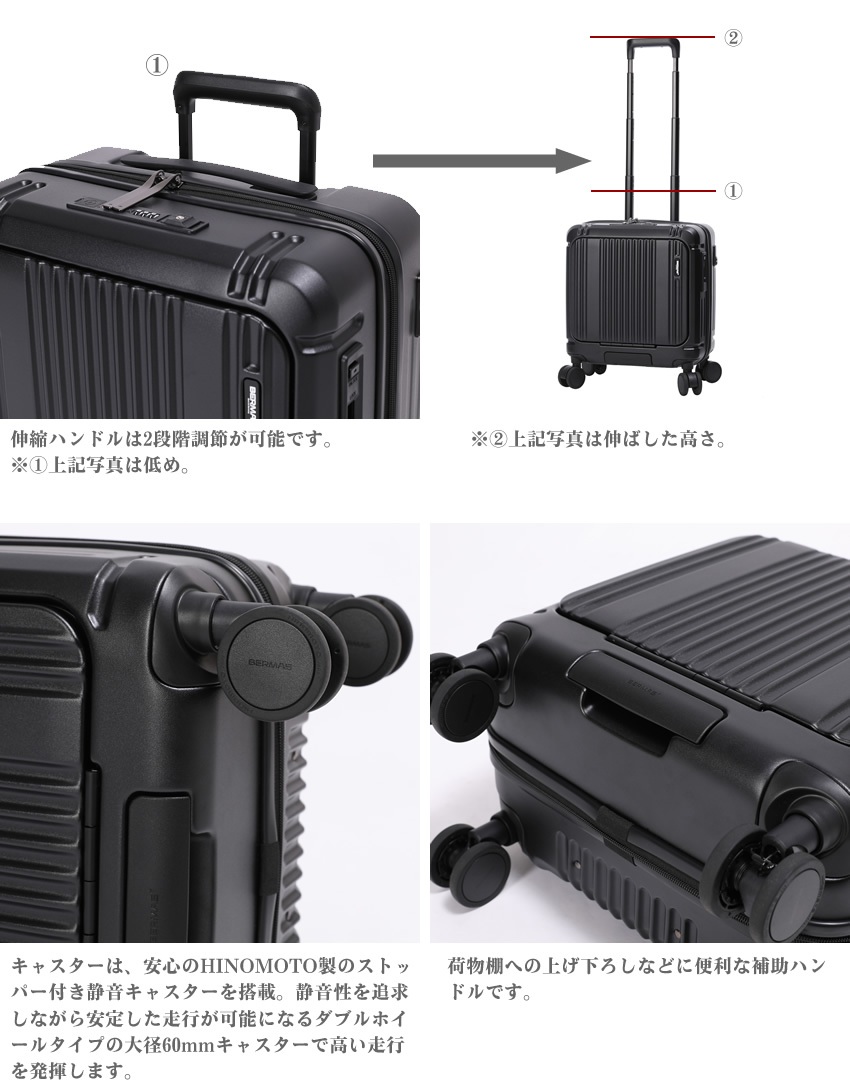 バーマス スーツケース キャリー ケース 32L 1-2泊 機内持込サイズ ワンタッチフロントオープン インターシティ2 プロ キャリーバッグ BERMAS 軽量 ファスナータイプ 60565