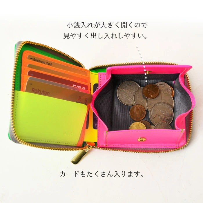 レディース メンズ 短財布 ラウンドファスナー 二つ折り ネオン