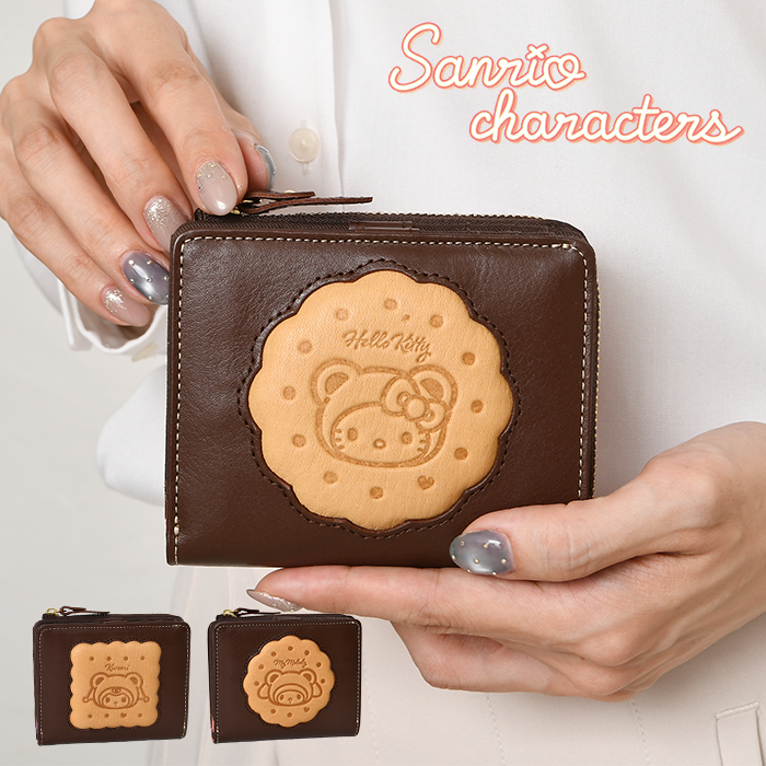 sanrio（サンリオ） レディース 本革 短財布 二つ折り スナップボタン