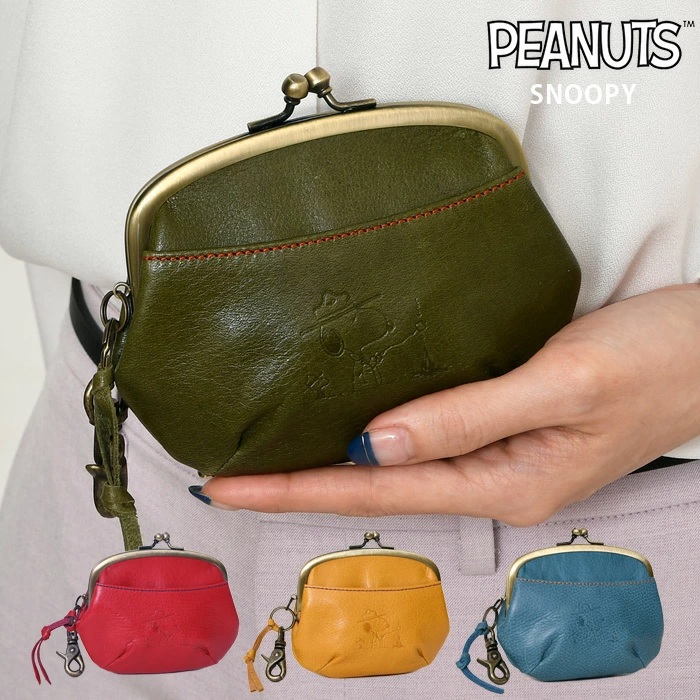 PEANUTS レディース がま口 短財布 親子がま口 前面ポケット 背面