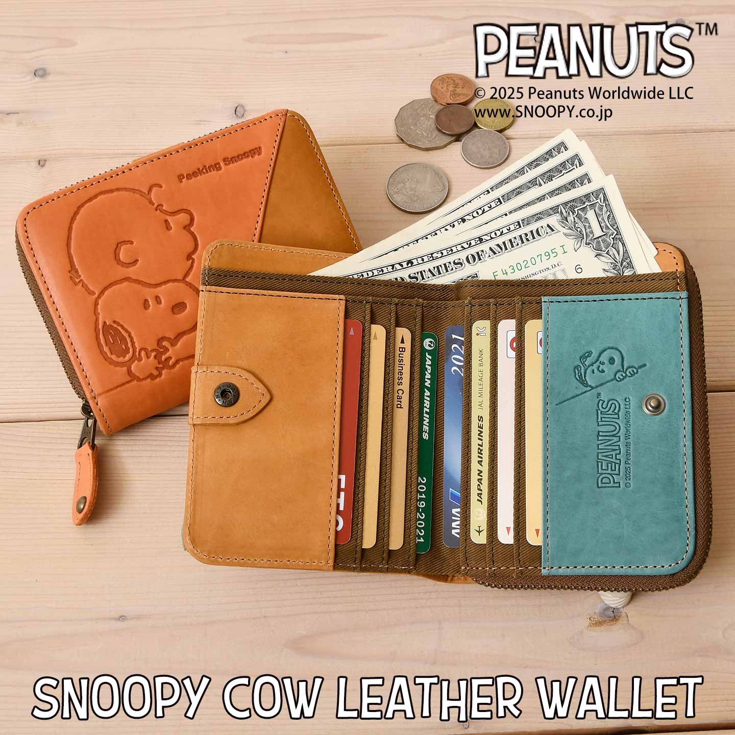 PEANUTS レディース 短財布 二つ折り 配色 スナップボタン開閉 Peeking