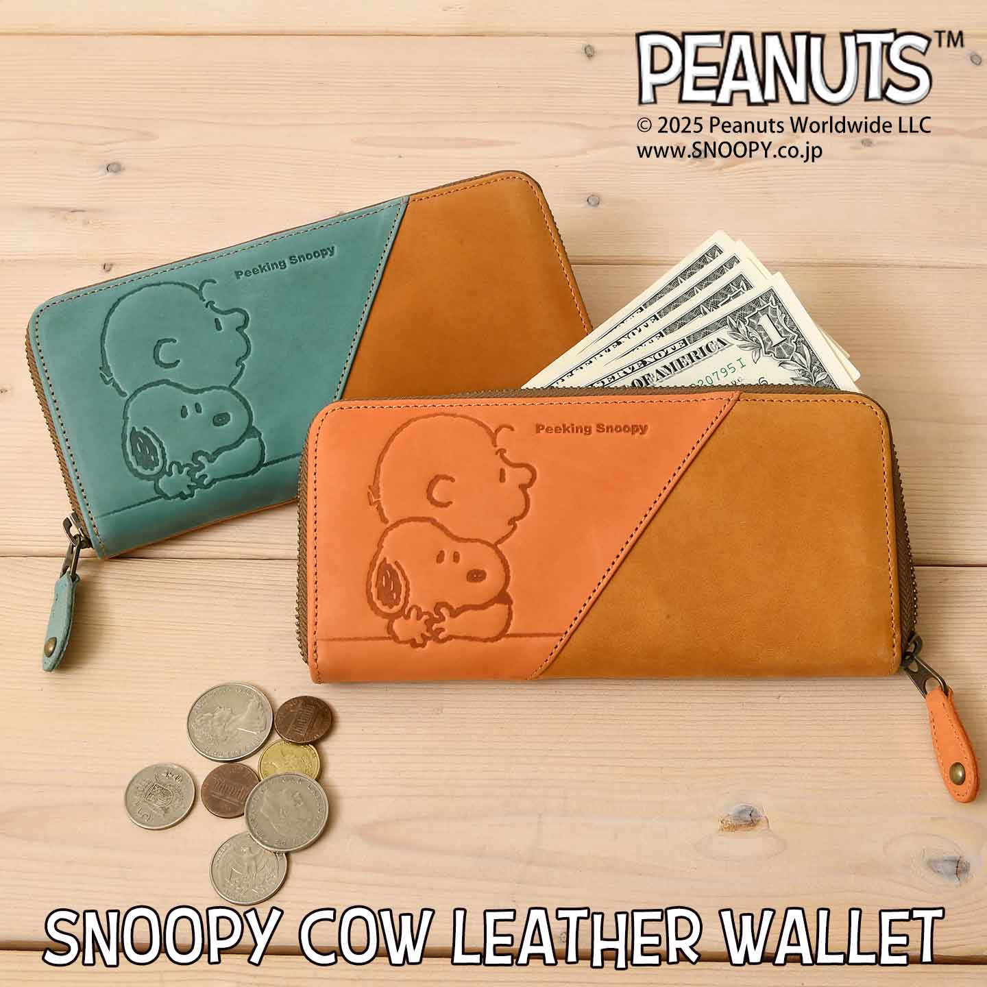 PEANUTS レディース 長財布 配色 ラウンドファスナー開閉 Peeking HUG