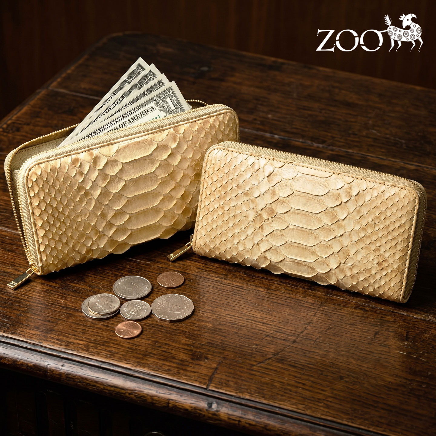 ZOO（ズー） メンズ レディース 蛇革 長財布 ラウンド ファスナー開閉