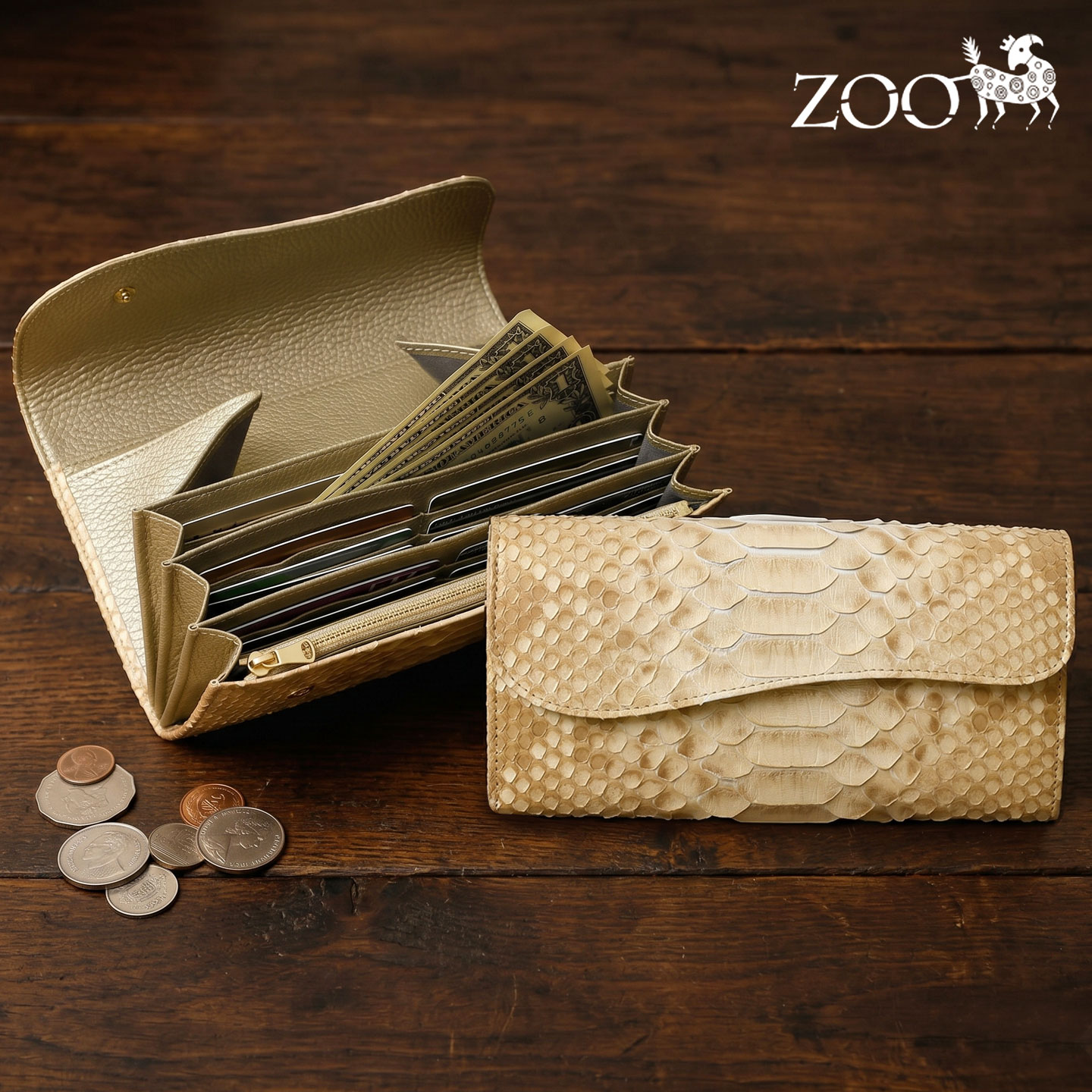 ZOO（ズー） メンズ レディース 蛇革 長財布 かぶせ 蓋 フラップ