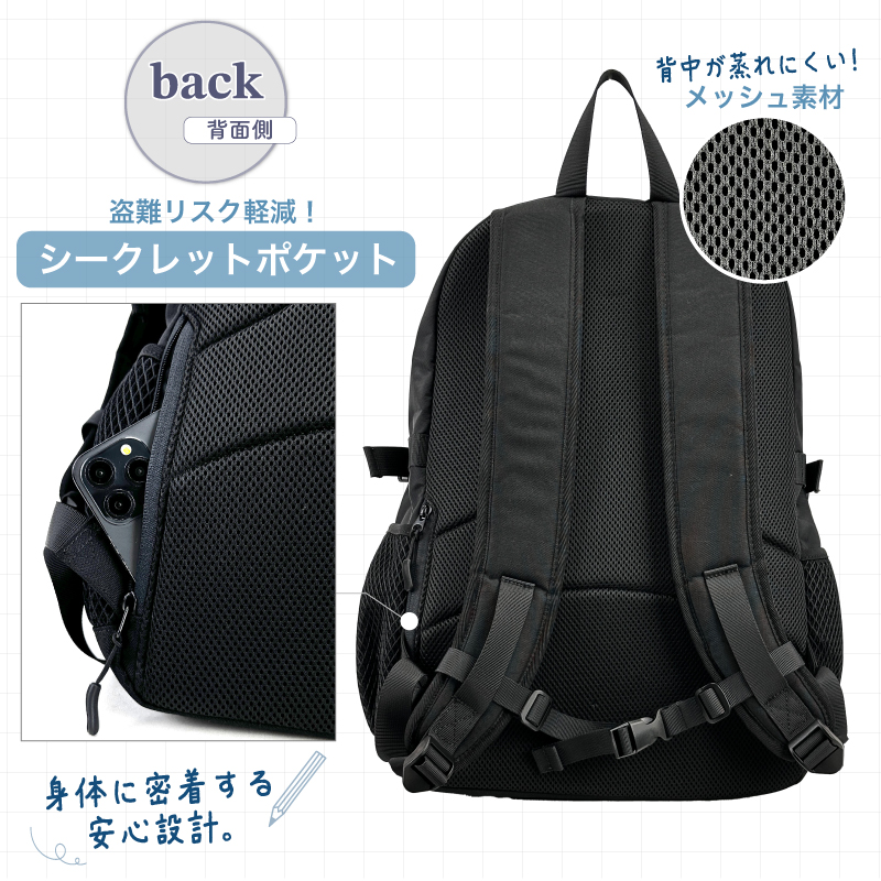 NICE CLAUP ナイスクラップ リュック デイパック 34L A4 B4 軽量 大容量 通学 中学生 高校生 PC収納 撥水 多機能 女子 女の子 スクール スポーツ ブランド NC414の画像