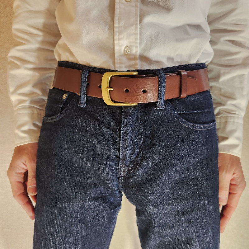 幅35mm 3.8mm厚 焦げ茶 黒 (ブラック ダークブラウン)本革 ヌメ革