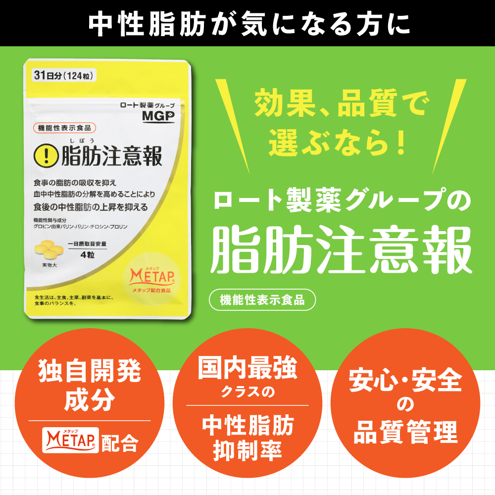 機能性表示食品 ダイエットサプリ ロート製薬 脂肪注意報 31日分