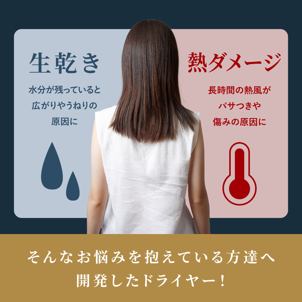 乾かす時間が半分に ドライヤー 大風量 特許取得 超軽量 330g 乾かす時間が半分に ドライヤー 大風量 特許取得 超軽量 330g