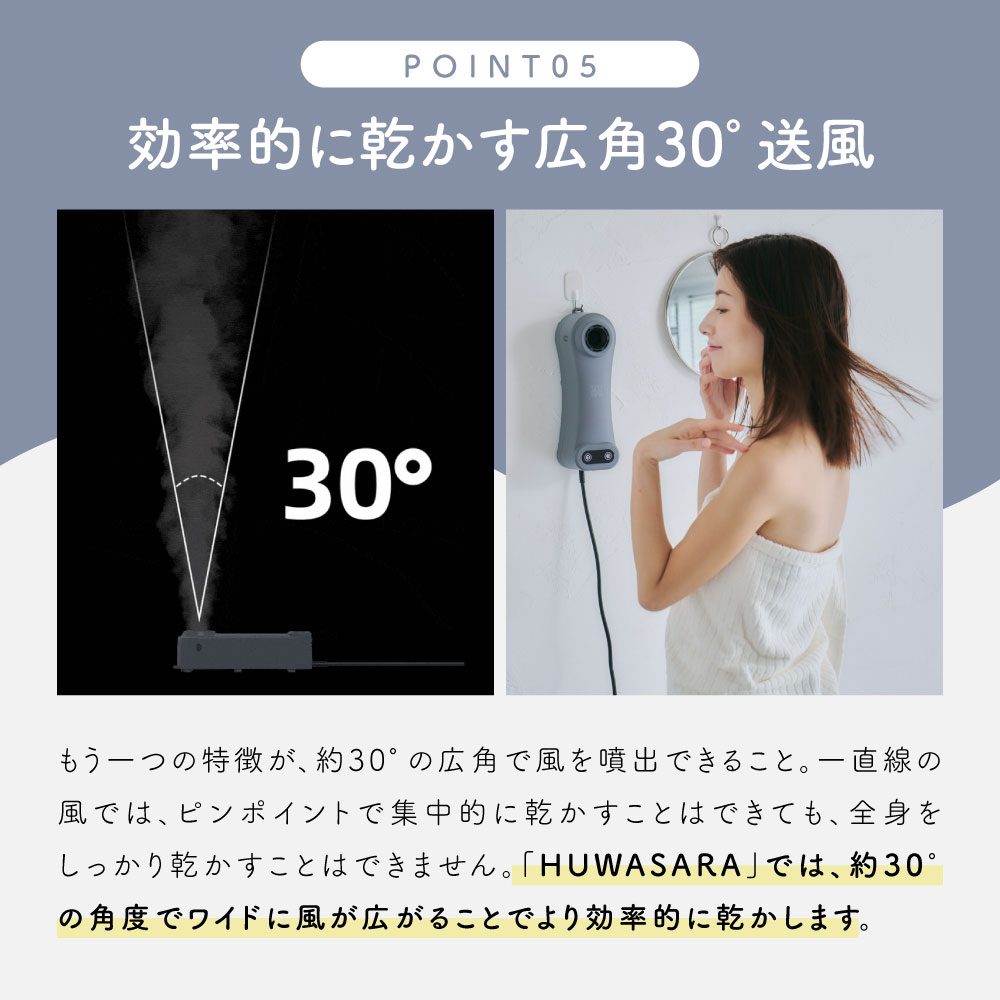 HUWASARA ボディドライヤー ハンズフリー マイナスイオン 床置き 壁掛け 3WAY 大風量 静音 軽量 フワサラ Livinfra |  | 08