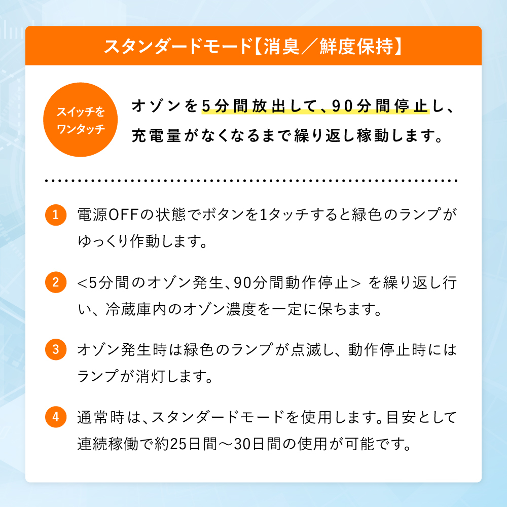 オゾン発生器 オゾン脱臭機 冷蔵庫 脱臭 除菌 鮮度保持オゾンスクエア 日本製 家庭用 小型 充電式 静音｜bakaure-onlineshop｜08