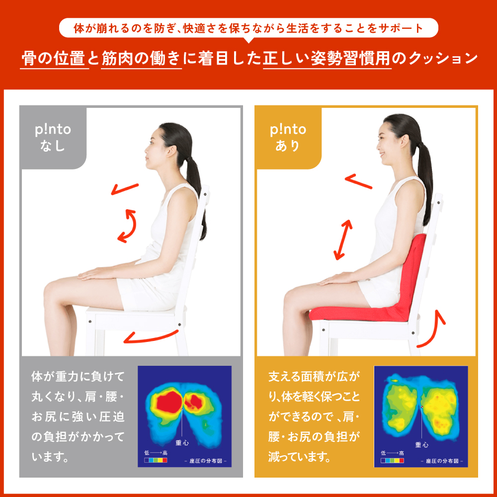 ピント pinto テレビで絶賛 日本製 骨盤矯正 腰痛対策 正しい 姿勢