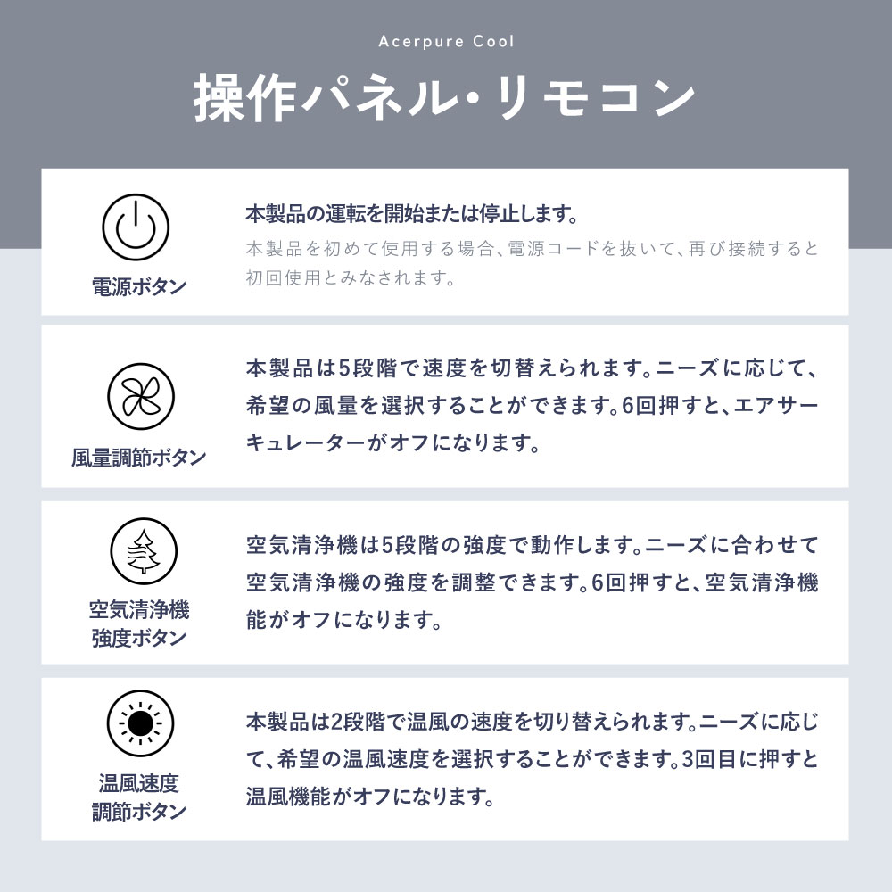 1台4役 サーキュレーター 温風機能付き 空気清浄機 エイサーピュアクール 2年保証付き dcモーター |  | 10