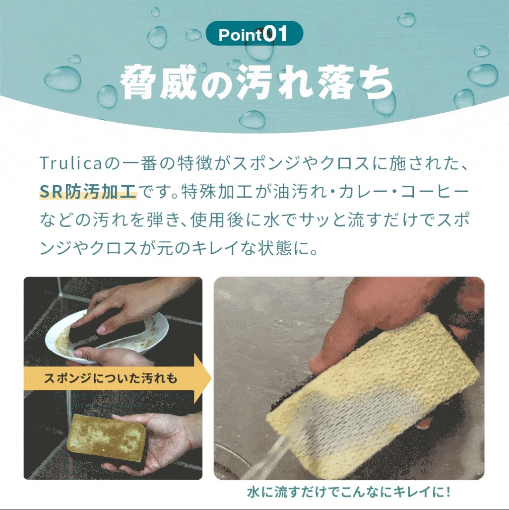 Trulicaクリーニングセット マイクロファイバークロス キッチンスポンジ 吸水クロス 超吸水クロス 防汚加工 トレピカ |  | 04
