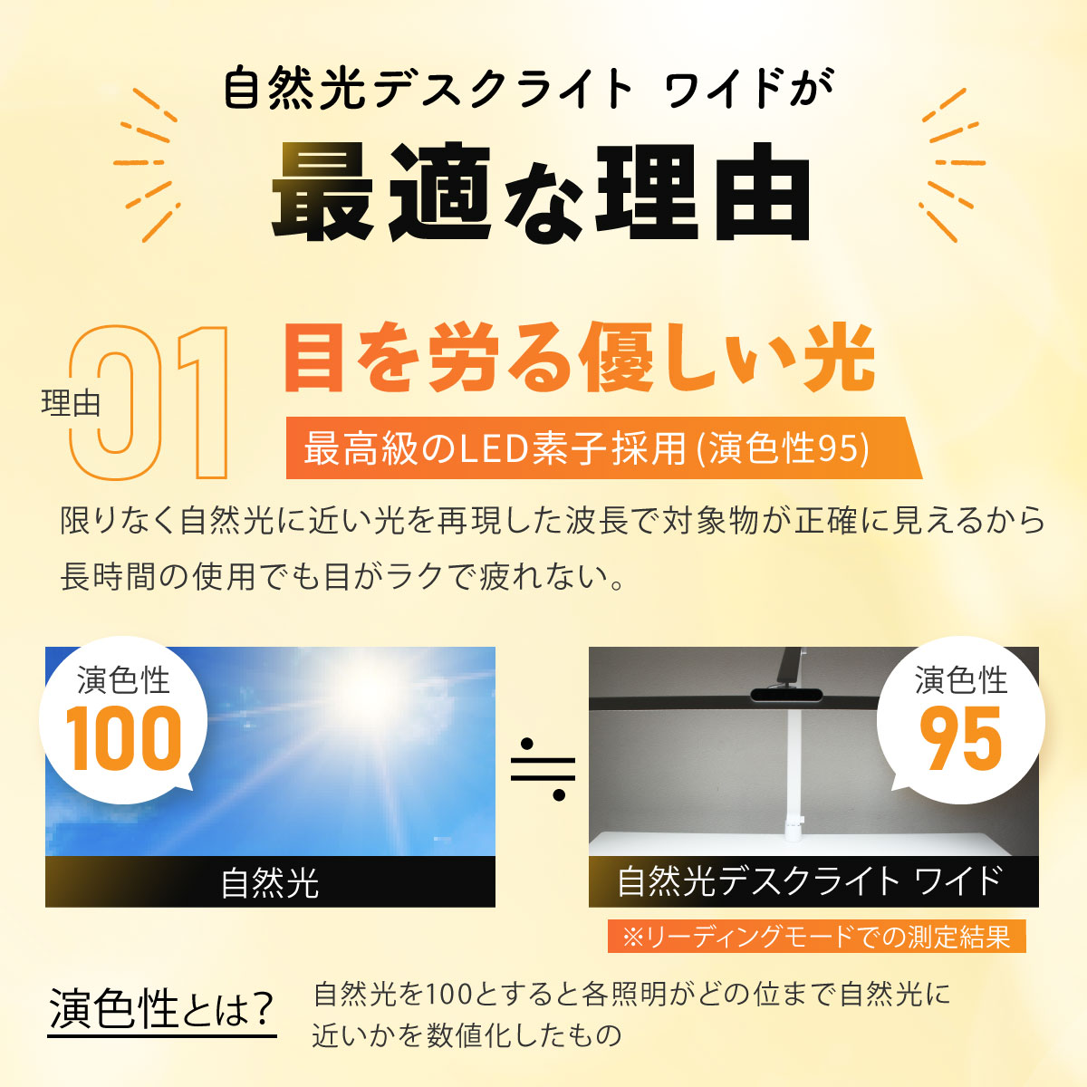 『照明士推奨/2年保証』 デスクライト LED 自然光デスクライト 目に優しい 学習机 勉強用 調光 調色 Ra95 ワイド セード幅80cm ベース 関連画像5