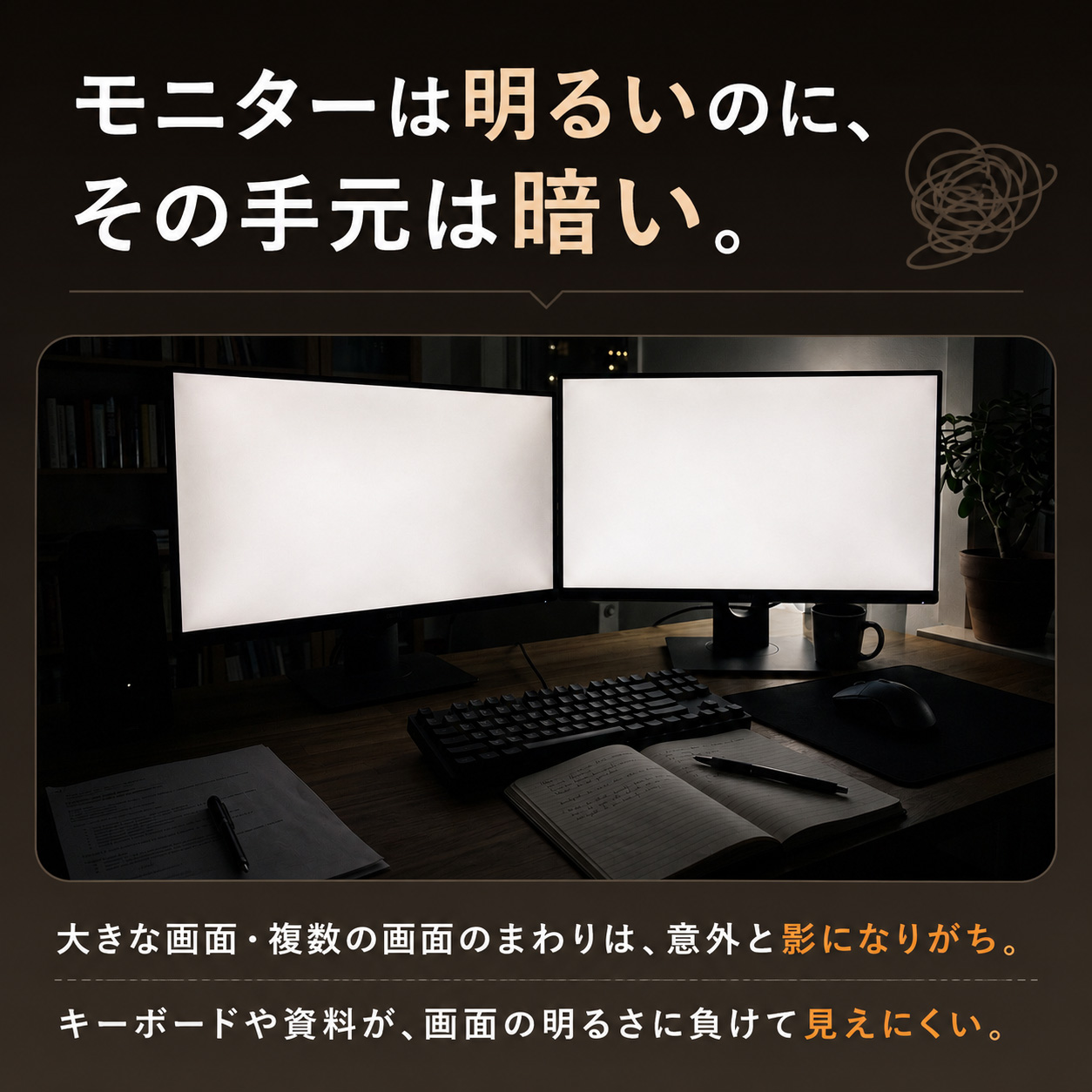 モニターは明るいのにその手元は暗い。の悩みを解決