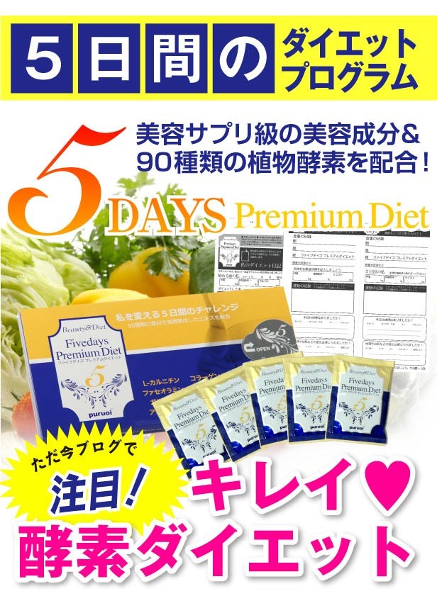 酵素の力でたった5日間　5Daysプレミアムダイエット1箱5包入り　酵素ダイエット 置き換えダイエット