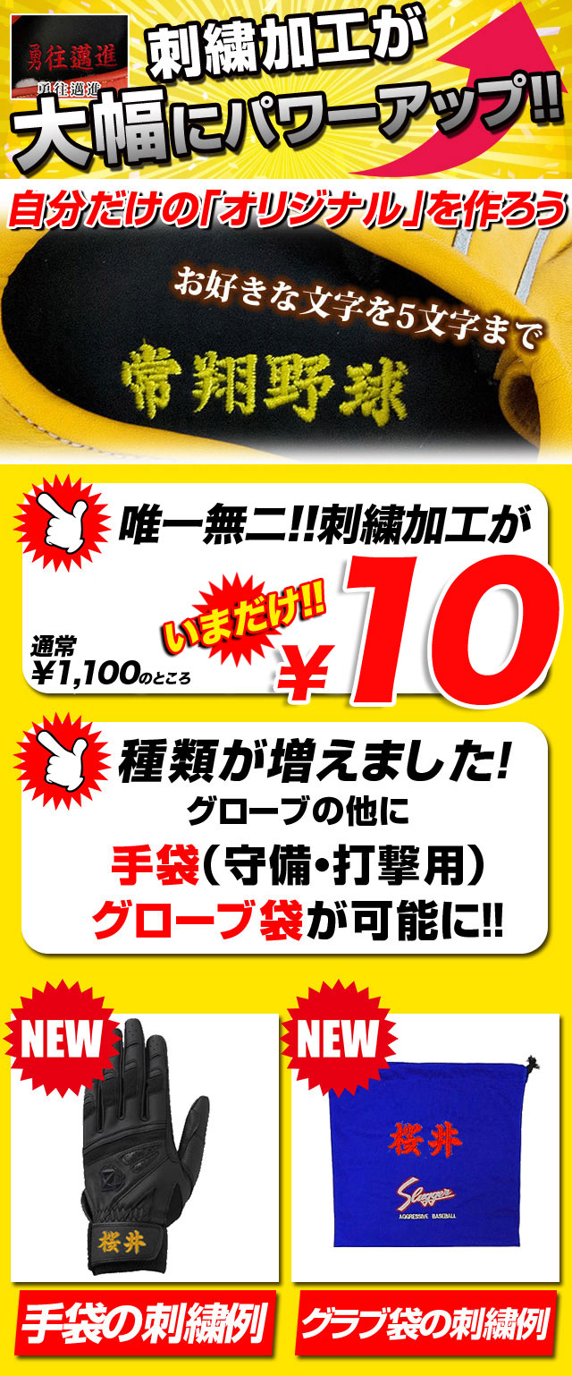SALE／70%OFF】 刺繍加工 漢字・アルファベット・数字(スポーツ楷書)6文字まで 野球・ソフトボール グローブ・手袋・グラブ袋 Marking-B1  グローブ