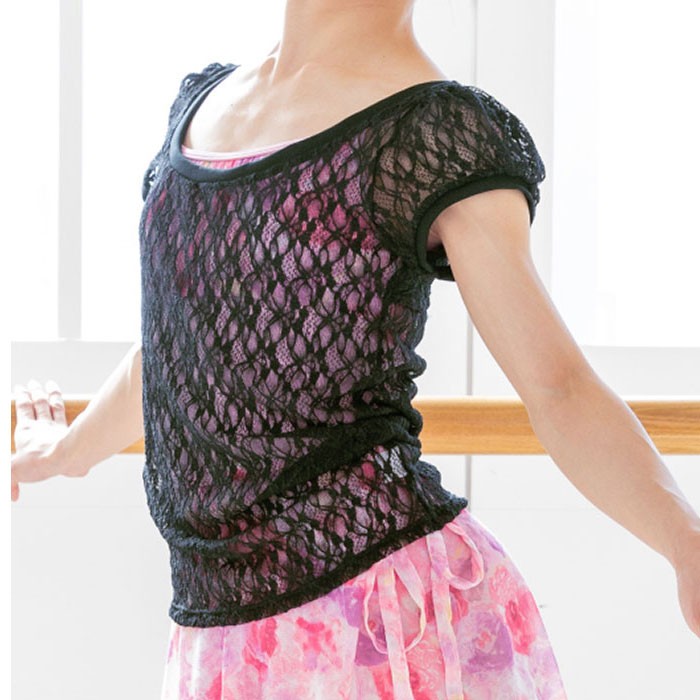 バレエ トップス レース Tシャツ バレエウェア ダンス ブラック