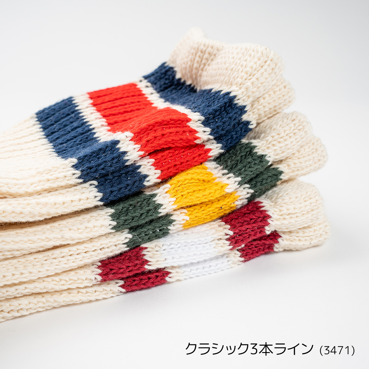 Healthknit(ヘルスニット)/3Pソックス/3足セット/クラシック3本ラインパッケージ2