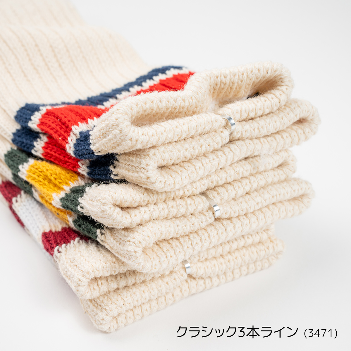 Healthknit(ヘルスニット)/3Pソックス/3足セット/クラシック3本ラインパッケージ3