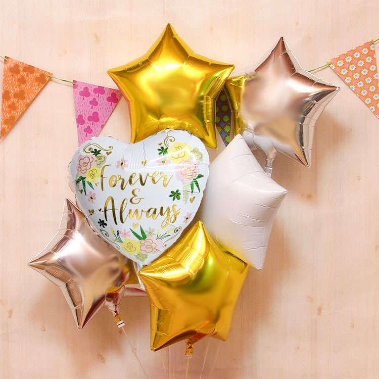 バルーン電報 5つのスターの浮き型バルーン・バルーンブーケ（ゴールド