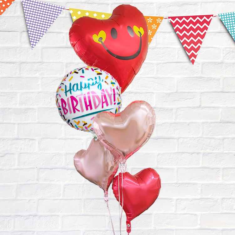 バルーン電報 スマイルハートと3つのハート浮き型バルーン 誕生日 結婚式 二次会 開店祝い 発表会 記念日 祝電 パーティ おしゃれ ハート バルーン ギフト | ブランド登録なし | 05