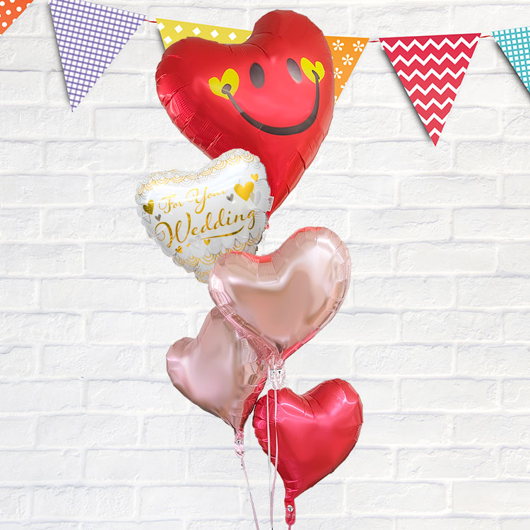 バルーン電報 スマイルハートと3つのハート浮き型バルーン 誕生日 結婚式 二次会 開店祝い 発表会 記念日 祝電 パーティ おしゃれ ハート バルーン ギフト | ブランド登録なし | 02