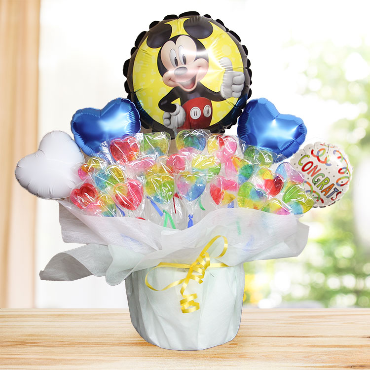 キャンディブーケ ディズニー ミッキーのキャンディーブーケ バルーン電報 誕生日 結婚式 出産祝い 開店祝い 発表会 記念日 おしゃれ #2507 | Disney | 02