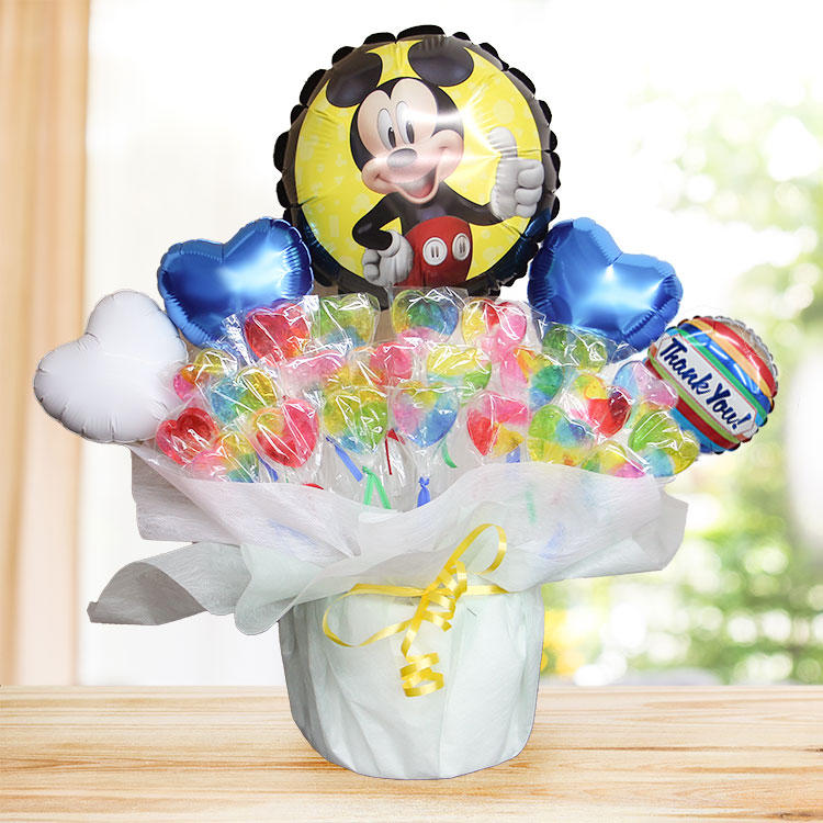 キャンディブーケ ディズニー ミッキーのキャンディーブーケ バルーン電報 誕生日 結婚式 出産祝い 開店祝い 発表会 記念日 おしゃれ #2507 | Disney | 05