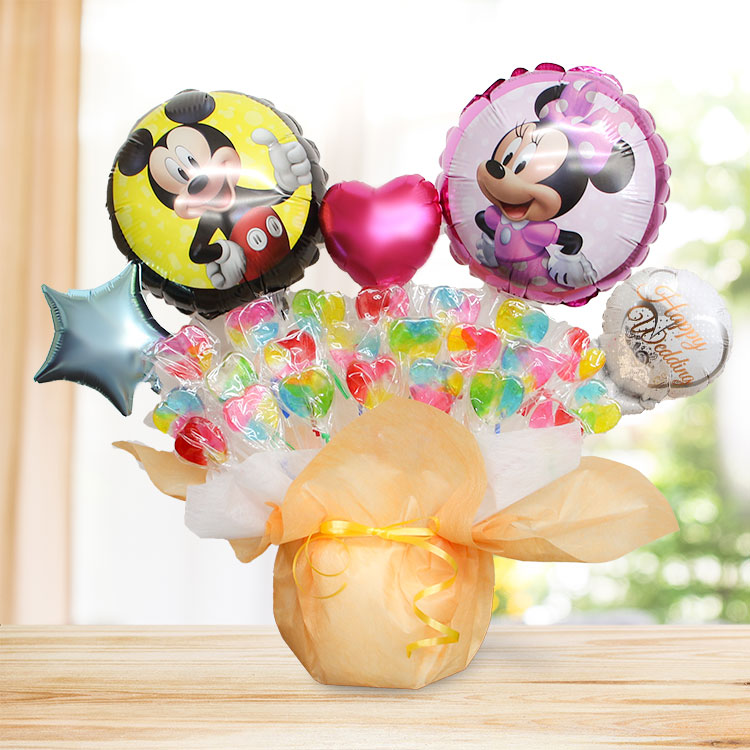 ミッキー ミニー キャンディブーケ ディズニー バルーン電報 誕生日 結婚式 出産祝い 開店祝い 発表会 記念日 バルーン ギフト キャンディーブーケ | Disney | 04