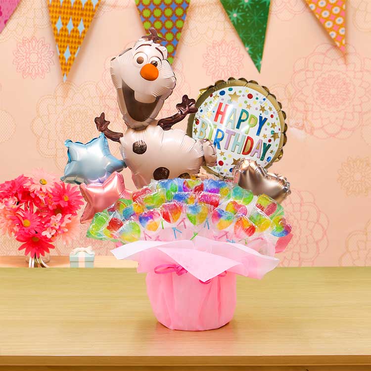キャンディブーケ ディズニー アナと雪の女王 オラフ キャンディーブーケ バルーン電報 誕生日 結婚式 開店祝い 発表会 おしゃれ バルーン ギフト 2533 | Disney | 03