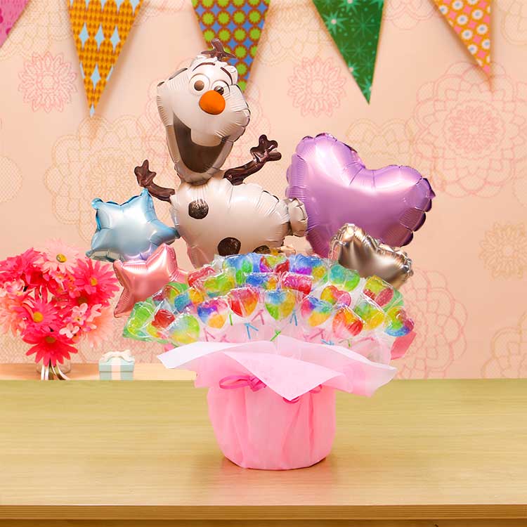 キャンディブーケ ディズニー アナと雪の女王 オラフ キャンディーブーケ バルーン電報 誕生日 結婚式 開店祝い 発表会 おしゃれ バルーン ギフト 2533 | Disney | 01