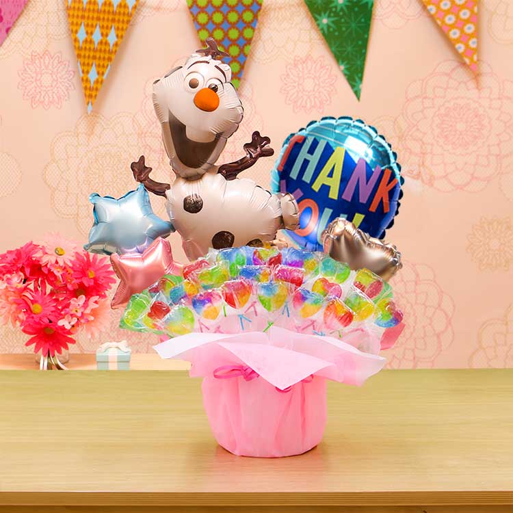 キャンディブーケ ディズニー アナと雪の女王 オラフ キャンディーブーケ バルーン電報 誕生日 結婚式 開店祝い 発表会 おしゃれ バルーン ギフト 2533 | Disney | 05