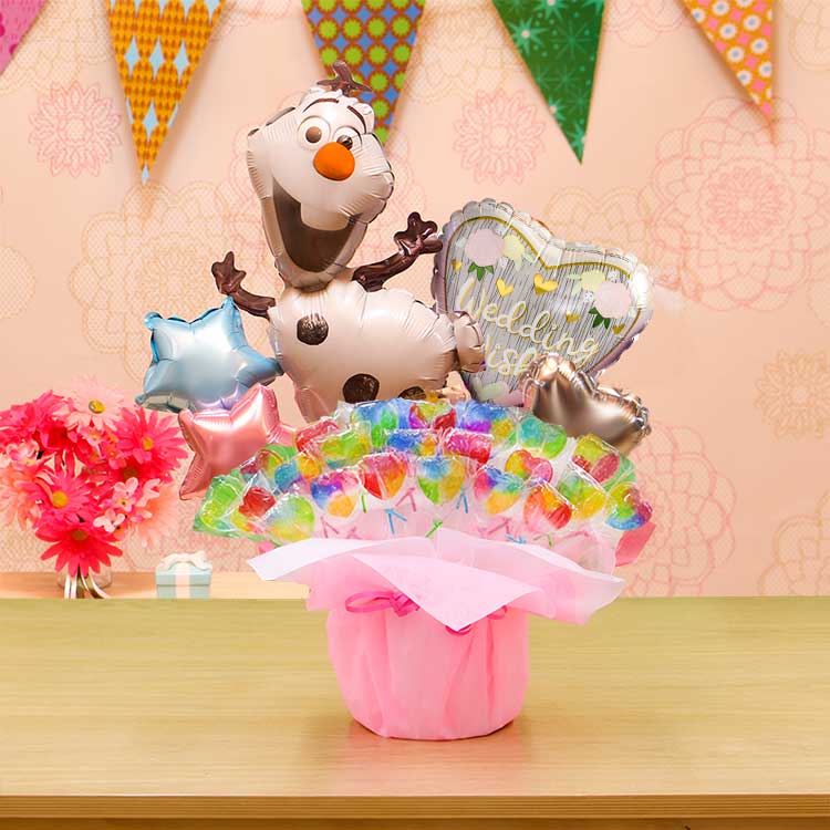 キャンディブーケ ディズニー アナと雪の女王 オラフ キャンディーブーケ バルーン電報 誕生日 結婚式 開店祝い 発表会 おしゃれ バルーン ギフト 2533 | Disney | 04