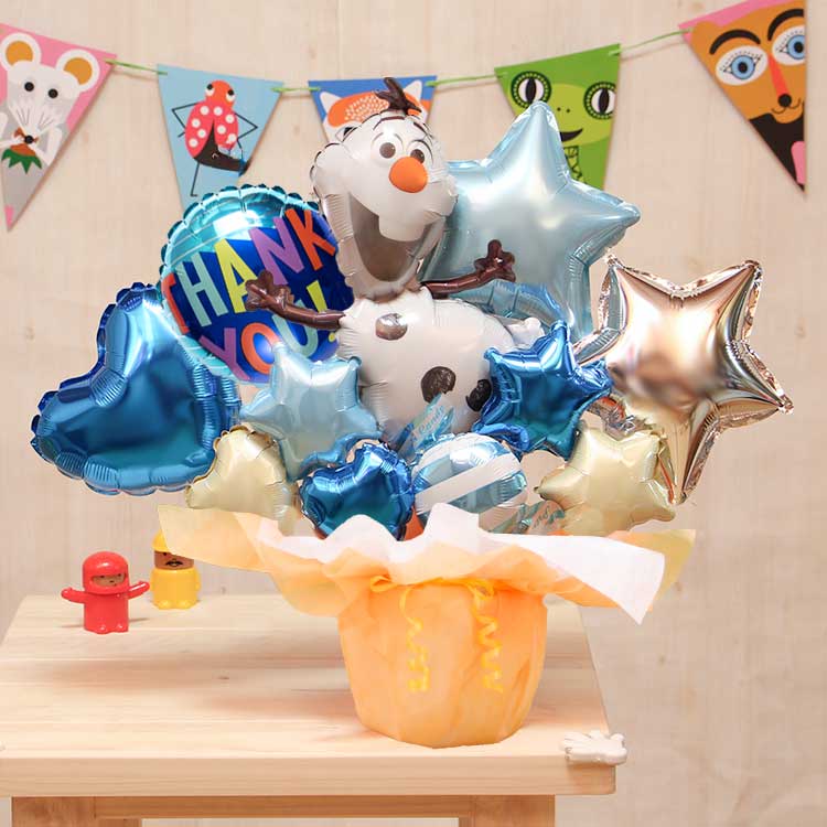 バルーン電報 ディズニー アナと雪の女王 オラフ 卓上バルーンギフト（ブルー） 誕生日 結婚式 出産祝い 開店祝い 発表会 #2542 | Disney | 05
